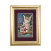 5 1/4" x 6 3/4" Gold Leaf Frame-Burgundy Matte with a 2 1/2" x 3 3/4" Guardian Angel Print