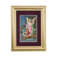 5 1/4" x 6 3/4" Gold Leaf Frame-Burgundy Matte with a 2 1/2" x 3 3/4" Guardian Angel Print 5 1/4" x 6 3/4" Gold Leaf Frame-Burgundy Matte with a 2 1/2" x 3 3/4" Guardian Angel Print