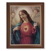 13 1/2" x 16 9/16" Walnut Finished Frame with 11" x 14" Sacred Heart of Jesus Textured Art