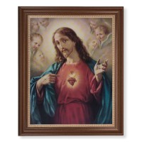 13 1/2" x 16 9/16" Walnut Finished Frame with 11" x 14" Sacred Heart of Jesus Textured Art