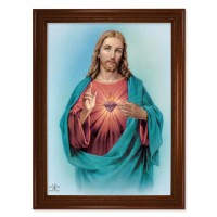23.5" x 31" Walnut Finished Beveled Frame with 19" x 27" Sacred Heart Textured Art