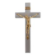 12" Gray Wood Cross with Museum Gold Tone Corpus