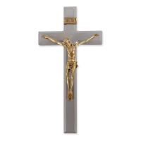 12" Gray Wood Cross with Museum Gold Tone Corpus