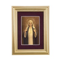 5 1/4" x 6 3/4" Gold Leaf Frame-Burgundy Matte with a 2 1/2" x 3 3/4" Immaculate Heart of Mary Print