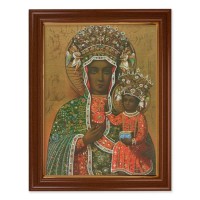 15 1/2" x 19 1/2" Walnut Finish Frame with Gold Accent and a 12" x 16" Our Lady of Czestochowa Textured Art