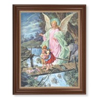 13 1/2" x 16 9/16" Walnut Finished Frame with 11" x 14" Guardian Angel Textured Art