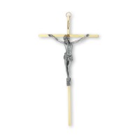 10" Brass Finish Metal Cross with Antiqued Silver Finish Corpus