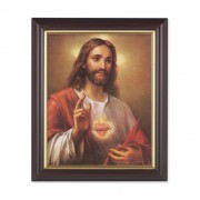 10" x 12" Walnut Frame with Gold Inside Lip and a 8" x 10" Sacred Heart of Jesus Print