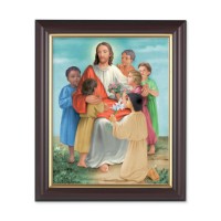 10" x 12" Walnut Frame with Gold Inside Lip and a 8" x 10" Christ with Children Print