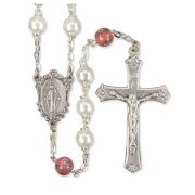 White Pearl Bead Rosary with Floral Our Father Beads