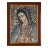 15 1/2" x 19 1/2" Walnut Finish Frame with Gold Accent and a 12" x 16" Our Lady of Guadalupe Canvas Artwork