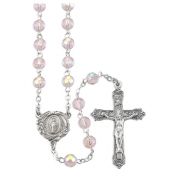 6mm Rose Crystal Aurora Borealis Bead Rosary with a Deluxe Center and Crucifix in Grey Velvet Box