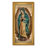 17 1/4" x 33 1/4" Antique Gold Leaf Finished Beveled Frame with 14" x 30" Our Lady of Guadalupe Textured Art