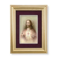 5 1/4" x 6 3/4" Gold Leaf Frame-Burgundy Matte with a 2 1/2" x 3 3/4" Sacred Heart of Jesus Print