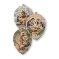 3pk - 4"  Wooden Nativity Scene Christmas Ornaments. Set of 3. Made in Italy.