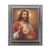 10 1/2" x 12 1/2" Grey Oak Finish Frame with an 8" x 10" The Sacred Heart of Jesus Print