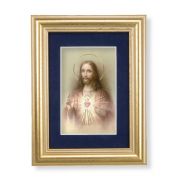 5 1/4" x 6 3/4" Gold Leaf Frame-Navy Blue Matte with a 2 1/2" x 3 3/4" Sacred Heart of Jesus Print