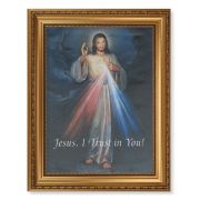 15 1/2" x 19 1/2" Antique Gold Leaf Beveled Frame with Bead Inlay and 12" x 16" Divine Mercy Canvas Artwork