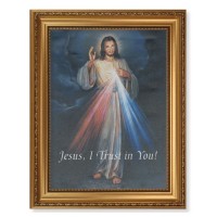 15 1/2" x 19 1/2" Antique Gold Leaf Beveled Frame with Bead Inlay and 12" x 16" Divine Mercy Canvas Artwork