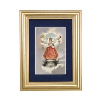 5 1/4" x 6 3/4" Gold Leaf Frame-Navy Blue Matte with a 2 1/2" x 3 3/4" Infant of Prague Print