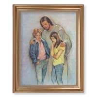 13 1/2" x 16 9/16" Gold Leaf Antique Finished Frame with 11" x 14" The Comforter Textured Art