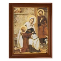 15 1/2" x 19 1/2" Walnut Finish Frame with Gold Accent and a 12" x 16" The Holy Family in Nazareth Textured Art