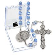 7mm Sapphire Aurora Borealis Mystery Center Rosary in a Plastic Hinged Box