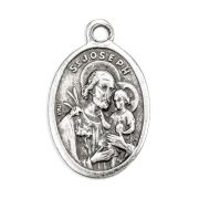 1" Oval Antiqued Silver Oxidized Saint Joseph Medal