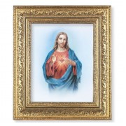 12 1/2" x 14 1/2" Ornate Gold Leaf Antique Frame with 8" x 10" Sacred Heart Print