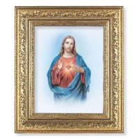 12 1/2" x 14 1/2" Ornate Gold Leaf Antique Frame with 8" x 10" Sacred Heart Print