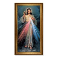 24" x 44" Antique Gold Leaf Beveled Frame with Carved Rope Trim -Divine Mercy Textured Art