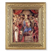 12 1/2" x 14 1/2" Ornate Gold Leaf Antique Frame with 8" x 10" Madonna Throne of Angels and Saints Print