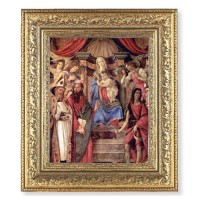 12 1/2" x 14 1/2" Ornate Gold Leaf Antique Frame with 8" x 10" Madonna Throne of Angels and Saints Print