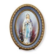 5 1/2" x 7 1/2" Oval Gold-Leaf Frame with a Our Lady of Lourdes Print