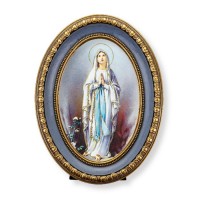 5 1/2" x 7 1/2" Oval Gold-Leaf Frame with a Our Lady of Lourdes Print