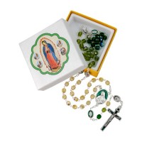 Tri Color Crystal Glass Bead Our Lady of Guadalupe Rosary, Boxed