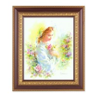 11 1/2" x 13 1/2" Cherry Frame with Gold Trim with an 8" x 10" Blanc: Mystical Rose Print