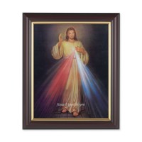 10" x 12" Walnut Frame with Gold Inside Lip and a 8" x 10" Divine Mercy Print