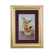 5 1/4" x 6 3/4" Gold Leaf Frame-Burgundy Matte with a 2 1/2" x 3 3/4" Saint Michael Print