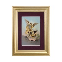 5 1/4" x 6 3/4" Gold Leaf Frame-Burgundy Matte with a 2 1/2" x 3 3/4" Saint Michael Print 5 1/4" x 6 3/4" Gold Leaf Frame-Burgundy Matte with a 2 1/2" x 3 3/4" Saint Michael Print