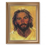13 1/2" x 16 9/16" Gold Leaf Antique Finished Frame with 11" x 14" Hook: Head of Christ Textured Art