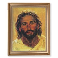 13 1/2" x 16 9/16" Gold Leaf Antique Finished Frame with 11" x 14" Hook: Head of Christ Textured Art