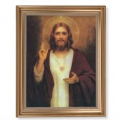 13 1/2" x 16 9/16" Gold Leaf Antique Finished Frame with 11" x 14" Chambers: Sacred Heart of Jesus Textured Art