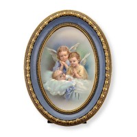 5 1/2" x 7 1/2" Oval Gold-Leaf Frame with a Guardian Angels Print