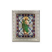 8.25" x 10.25" Silver Ornate Frame with a 6" x 8" Saint Jude Textured Glass Artwork