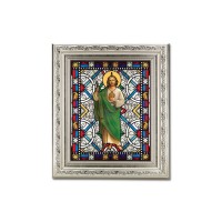 8.25" x 10.25" Silver Ornate Frame with a 6" x 8" Saint Jude Textured Glass Artwork