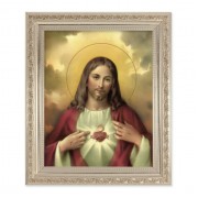10" x 12" Ornate Silver Frame with a Sacred Heart of Jesus Print
