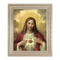 10" x 12" Ornate Silver Frame with a Sacred Heart of Jesus Print