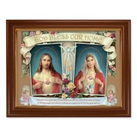 15 1/2" x 19 1/2" Walnut Finish Frame with Gold Accent and a 12" x 16" House Blessing: SHJ and IHM Textured Art