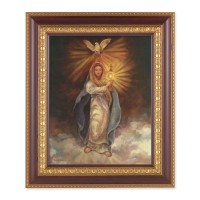 11 1/2" x 13 1/2" Cherry Frame with Gold Trim with an 8" x 10" Mary with Monstrance Print